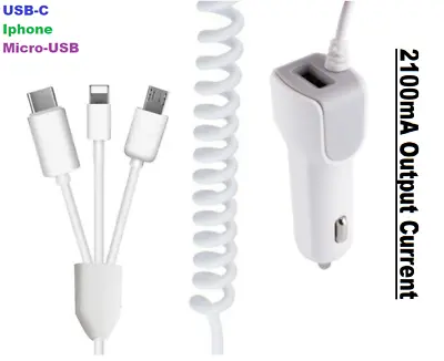 3 In 1 2100mA USB Super Fast Car Charger With Cables For IPhone USB C Micro USB • $19.99