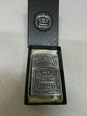 Jack Daniels Retro  Silver Metal Wheel Gas Lighter In Box-NEW • £9.99