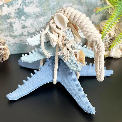 Starfish In Rope Ornament Blue Shell Pendants Bathroom Nautical Seaside Decor A • £15.50