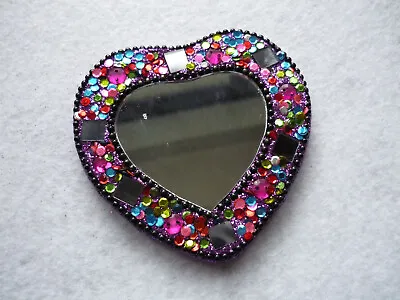 Black Bejewelled Heart Shape Pocket Or Handbag Mirror • £2.50