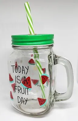 Smoothie Mason Jars With Handle And Reusable Plastic Straw.  • $8.50