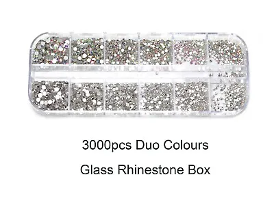 3000pcs Duo Colours Box Ss3 - Ss10 Nail Art UV Gel Glass Rhinestone Diamante Gem • £10.49