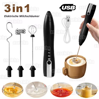 Electric Milk Frother Coffee Whisk Handheld Frappe Chocolate Mixer Rechargeable • £7.99