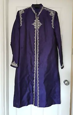 Men's Indian Sharwani Kurta Pyjama Size 12 Blue 3 Piece Suit Wedding Wear • £35