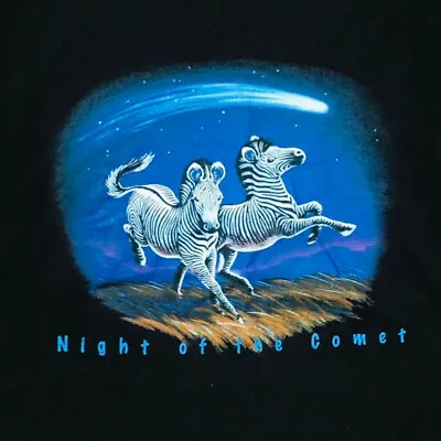 VTG 90s Zebra Night Of The Comet Black TShirt TEE Sz L Made In USA Cotton Bleach • $17.95