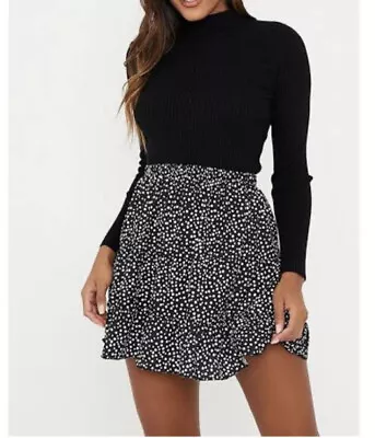 Tigerlily Fit Flare Skater Super Cute Skirt 12 Black White Polka Dot • $29