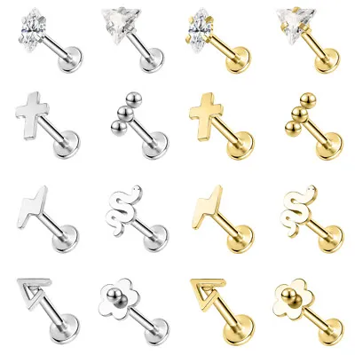 16G Gold Surgical Steel CZ Lip Labret Stud Cross Snake Cartilage Earring Jewelry • $8.53