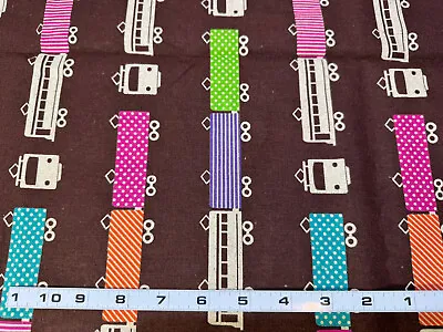Kokka Echino Etsuko Furuya Bright Trains Ni-Co Fabric Japanese Linen 1 Yard • £18.99