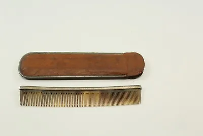 Vintage Carved Pocket Comb Metal Ridge Leather Storage Sheath Vanity Collectible • $26.54