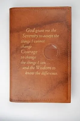 Alcoholics Anonymous AA Big Book Cover Serenity Tan Medallion Chip Holder • $24.95