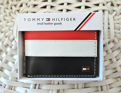 £19.99 • Buy Men's Leather Wallet 'Tommy Hilfiger' Bifold, BLACK,WHITE&RED,Coin Pouch,MRP $60