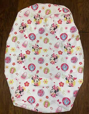 Disney Baby Minnie Mouse Fitted Crib Sheet Toddler Bed Sheet Pink White 🎀  • $34.99