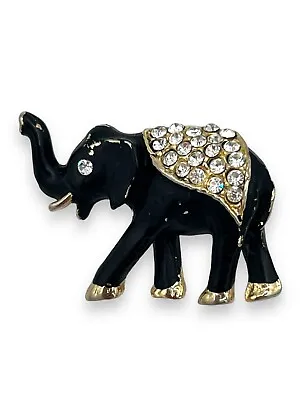 Vintage Black Elephant Brooch Black Enamel & Rhinestones Jewelry Statement Pin • $14.99