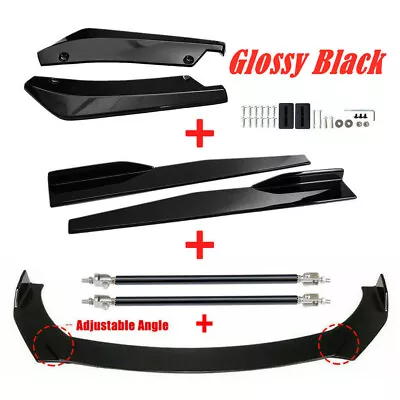 Glossy Black Front Bumper Spoiler Body Kit / Side Skirt /Rear Lip For Universal • $49.99