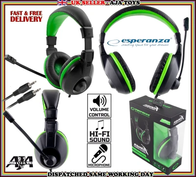 £15.99 • Buy Gaming Headset Headphones Stereo With Microphone For PC Laptop Skype Cobra Green