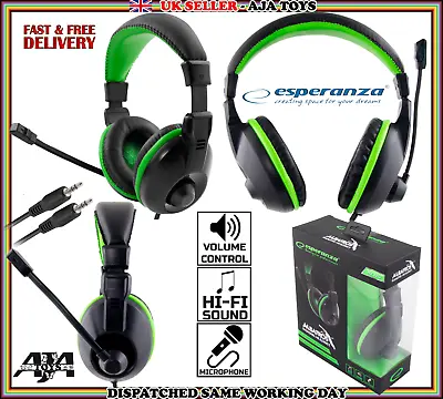 Gaming Headset Headphones Stereo With Microphone For PC Laptop Skype Cobra Green • £15.99