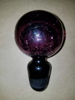 Vintage MCM Amethyst Hand Blown Crackle Glass Stopper Only- Blenko? • $124.99