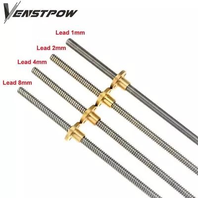 T8 Pitch 1mm 2mm Lead 1mm 2mm 4mm 8mm Trapezoidal Rod Lead Screw + Brass Nut • $14.31