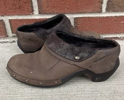 Merrell Luxe Wrap Chocolate Brown Nubuck Leather Slip-On Clogs Women's Size 7 • $25