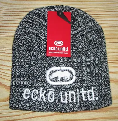 Mens Ecko Unltd Rhino Black Gray Beanie Hat Cap One Size • $16.90
