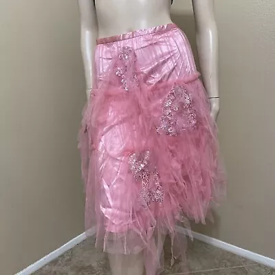 Women’s Pink Polyester Casual Cocktail Layered Lace Beaded Pleated Size L Skirt • $20