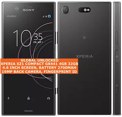 SONY XPERIA XZ1 COMPACT G8441 4gb 32gb 19mp Fingerprint 4.6  Android Smartphone • $423.46