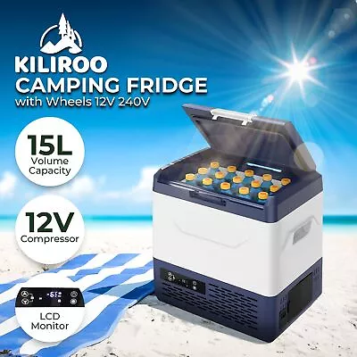 Kiliroo 15L Portable Camping Fridge Freezer Cooler 12V 240V Home Car White Blue • $266.95