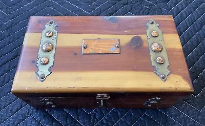 Vintage Cedar Wood Cigar Box Or Jewelry Box Brass Hardware Internally Padded • $19.99
