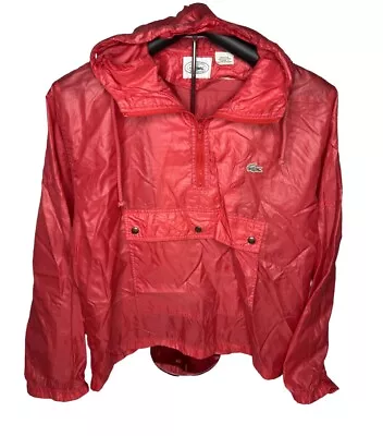 Vintage Red Izod Lacoste Gator Nylon Pullover Hood Rain Jacket Windbreaker Large • $36.50