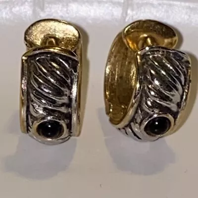 Vintage Cable Hoop Cabochon Silver Gold Tone Hoop Huggie Earrings  • $13.49