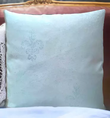 Duck Egg Blue Fleur-de-Lis French Country Cushion Covers Jacquard 18 X 18  Inch • £4.99