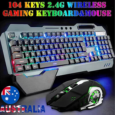 104 Keys Wireless Gaming Keyboard Mouse Set+Mouse Pad RGB LED Backlit PC/Laptop • $62.99