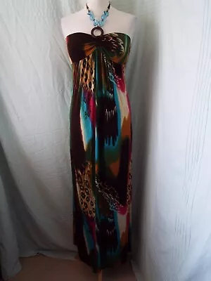 ADC Maxi Dress ~ Size M ~ Multicoloured ~  Halter Neck  ~ Unlined  ~ 3483/19 • £5