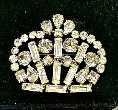 Old Rhinestone Crown Brooch Pin Vintage Prong Set • $19.99