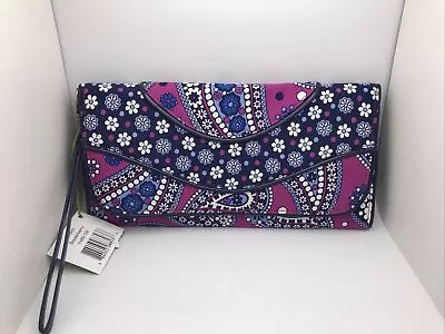 Vera Bradley  Boysenberry Wristlet Wallet Clutch Large Making Waves Trifold • $20.75