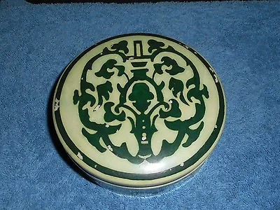 VICTORIA AUSTRIA Porcelain Dresser Powder Box Signed S B THOMAS Green Etched • $24.99