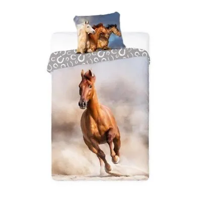 Chestnut Horse On Sand Bedding Duvet Set Reversible Single Bed Cover 100% COTTON • £23.99