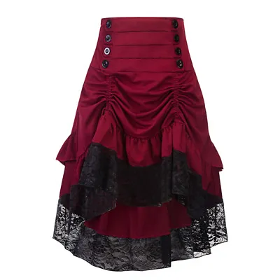 Victorian Wine Retro Bustle Gothic Skirt Lolita Steampunk Ruffled Lace Tiered  • $42.02
