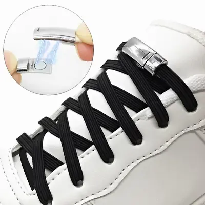 £3.99 • Buy No Tie Magnetic Lock Shoelaces Elastic Black Kids Adults Sneaker Trainer Laces 