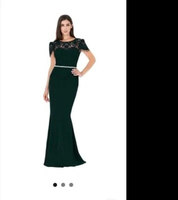 £39.50 • Buy Goddiva Lace Chiffon Inserts Fishtail Evening Maxi Dress Prom Party Ball UK 12