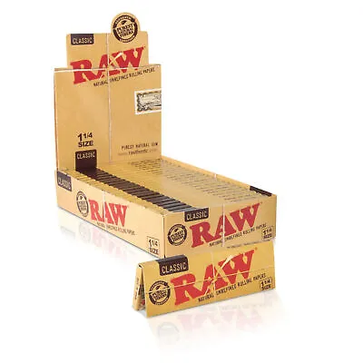 RAW Classic 1 1/4 Raw Rolling Papers Natural Unrefined (24 Booklet Full Display) • $18.50