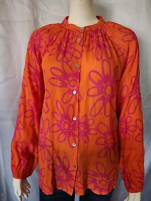 FRNCH Paris Orange Pink Floral Button Up Blouse Top Size Medium M Made In Italy • $12
