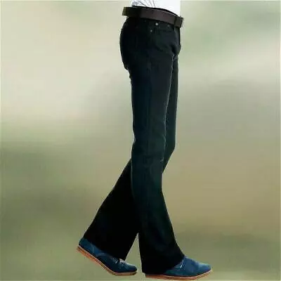 Mens Bell Bottom Pants 60s 70s Flared Denim Slim Fit Black Trousers • $25.91