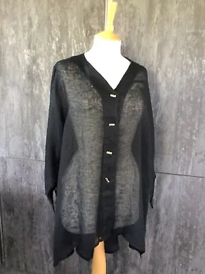 Kasbah Black Linen Over Shirt Medium/large Fit 3/4 Sleeves Great For Layering • £40