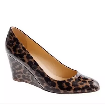 J. Crew Martina Wedge Pump Patent Leopard Print Size 7.5 Real Leather Animal • $35