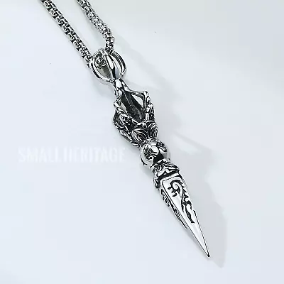 Dagger Protection Pendant Stainless Steel Vajra Amulet Necklace Patron Buddhist • $19.79