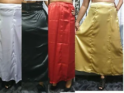 Womens Satin Petticoat Ladies Long Underskirt Black White Red Gold Full Slip • £9.88