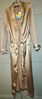£10 • Buy Misguided Bronze/Rose Gold Satin And Chiffon Belted Long Duster Maxi Jacket UK10