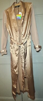 £10 • Buy Misguided Bronze/Rose Gold Satin And Chiffon Belted Long Duster Maxi Jacket UK10