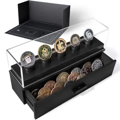 Holme & Hadfield Challenge Coin Display Case Wooden Holder Military Unique Black • $31.97